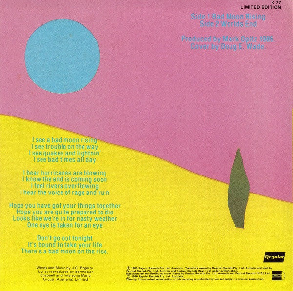 The Reels – Bad Moon Rising 7" vinyl record, image 2 of 4