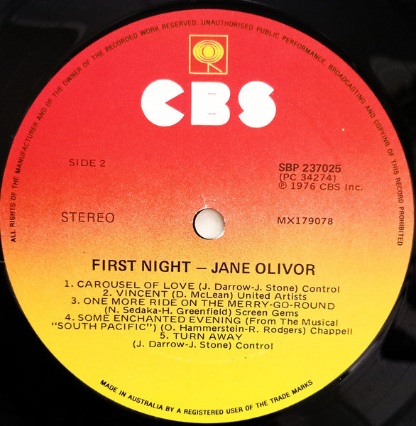 Jane Olivor – First Night LP vinyl record, image 3 of 4