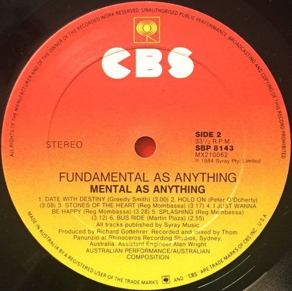 Mental As Anything – Fundamental As Anything LP vinyl record, image 6 of 10