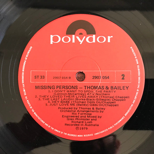 G. Wayne Thomas, Peter Bailey – Missing Persons LP vinyl record, image 5 of 6