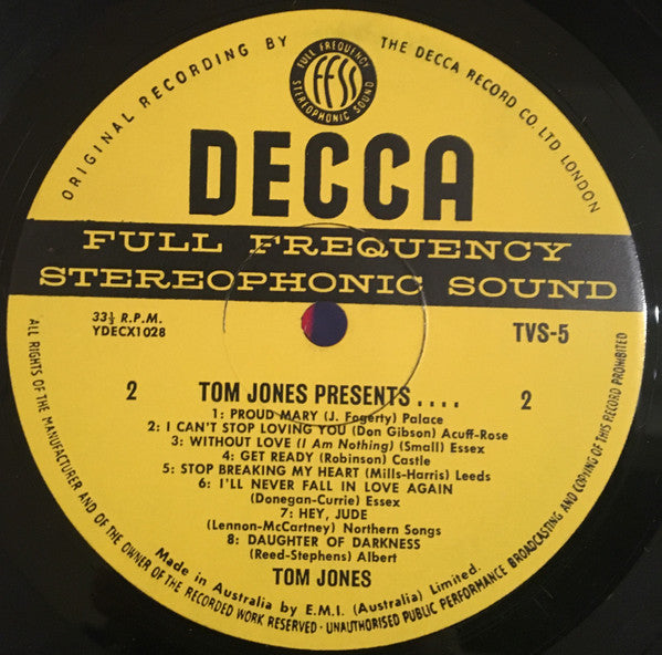 Tom Jones – Tom Jones Presents... LP vinyl record, image 4 of 4