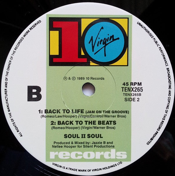 Soul II Soul – Back To Life (Club Mix) 12" vinyl record, image 4 of 4