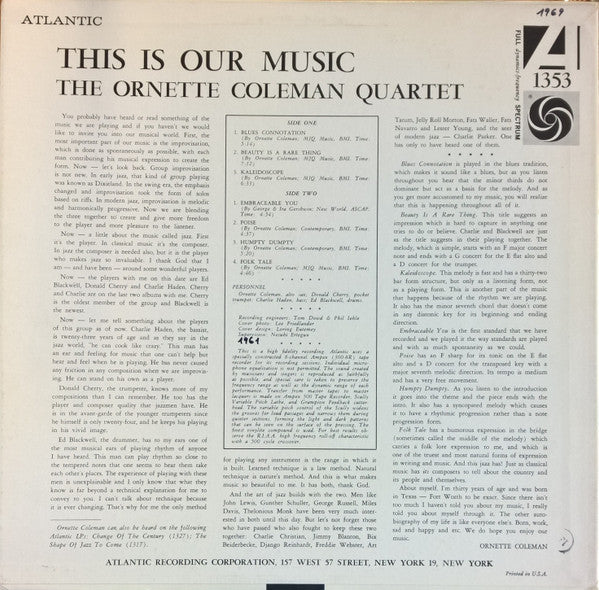 The Ornette Coleman Quartet – This Is Our Music LP vinyl record, image 2 of 6