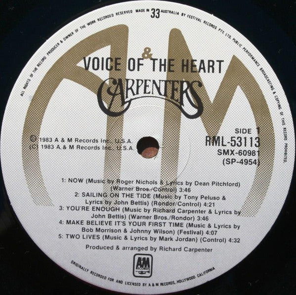Carpenters – Voice Of The Heart LP vinyl record, image 3 of 8