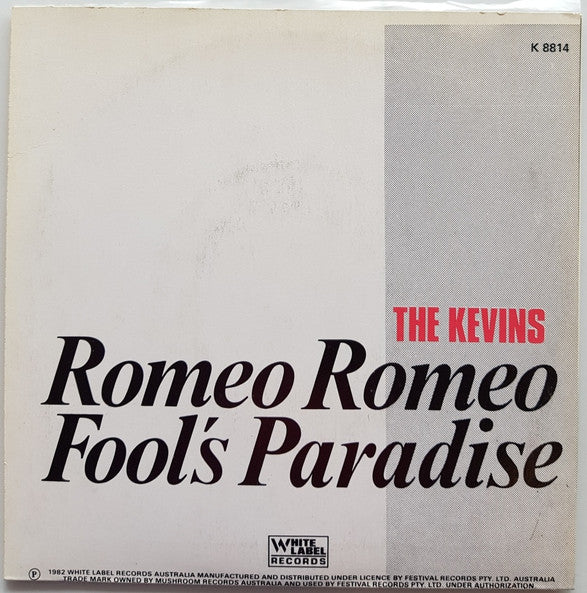 The Kevins – Romeo Romeo / Fools Paradise 7" vinyl record, image 2 of 4