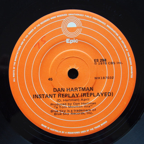 Dan Hartman – Instant Replay 7" vinyl record, image 2 of 2