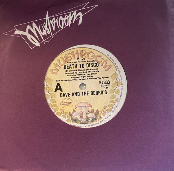 Dave And The Derros – Death To Disco 7" vinyl record, image 3 of 3