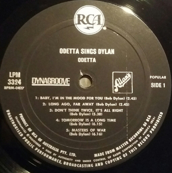 Odetta – Odetta Sings Dylan LP vinyl record, image 2 of 3