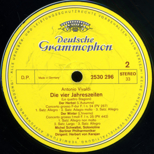 Antonio Vivaldi, Michel Schwalbé, Berliner Philharmoniker, Herbert von Karajan – Le Quattro Stagioni LP vinyl record, image 4 of 4