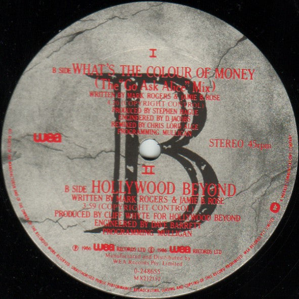Hollywood Beyond – What's The Colour Of Money? 12" vinyl record, image 4 of 4