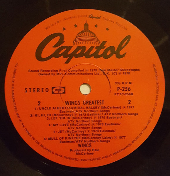 Wings – Wings Greatest LP vinyl record, image 6 of 6