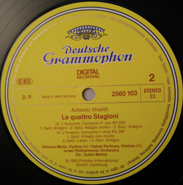 Pinchas Zukerman, Isaac Stern, Itzhak Perlman, Shlomo Mintz, Israel Philharmonic Orchestra, Zubin Mehta, Antonio Vivaldi, Johann Sebastian Bach, Wolfgang Amadeus Mozart – The Four Seasons · Concerto For 4 Violins / Double Concerto / Sinfonia... (2xLP) LP vinyl record, image 6 of 8