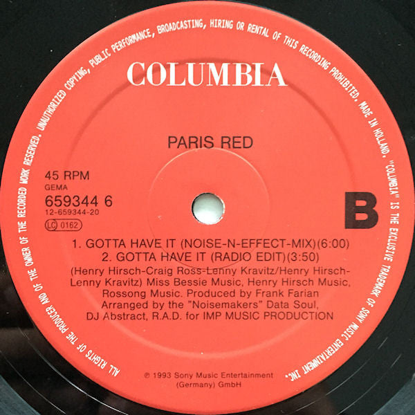 Paris Red – Gotta Have It (From New York Straight To Paris) 12" vinyl record, image 4 of 4