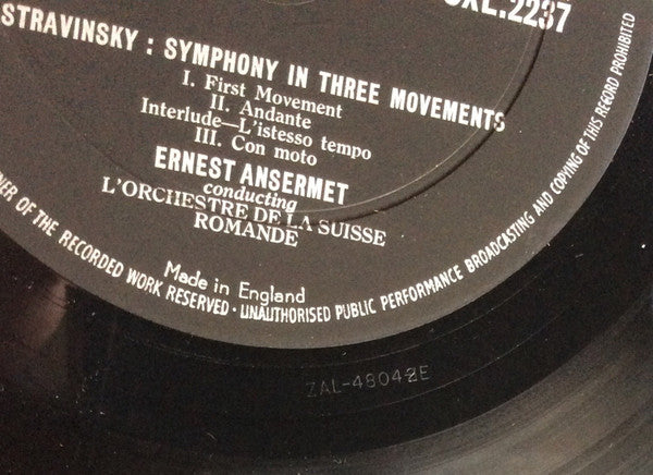 Igor Stravinsky, Ernest Ansermet, L'Orchestre De La Suisse Romande – Symphony In C / Symphony In 3 Movements LP vinyl record, image 6 of 6