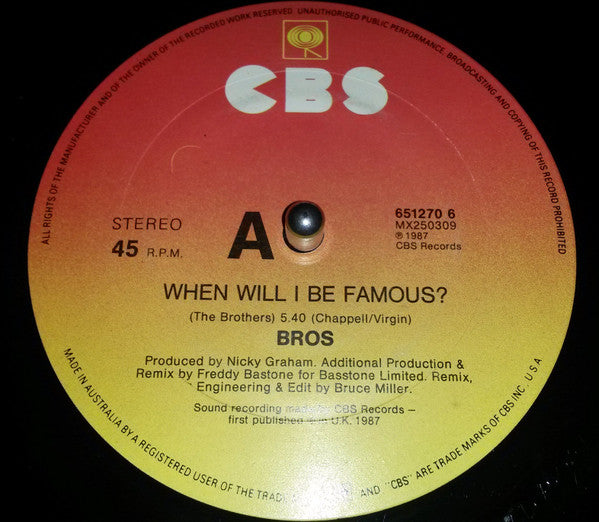 Bros – When Will I Be Famous? 12" vinyl record, image 3 of 4