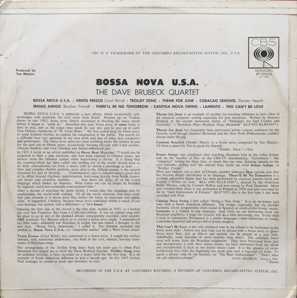 The Dave Brubeck Quartet – Bossa Nova U.S.A. LP vinyl record, image 2 of 4
