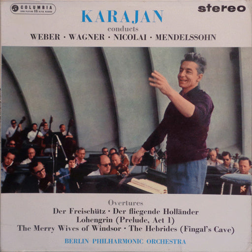 Carl Maria von Weber, Richard Wagner, Otto Nicolai, Felix Mendelssohn-Bartholdy, Herbert von Karajan, Berliner Philharmoniker – Overtures LP vinyl record, image 1 of 4