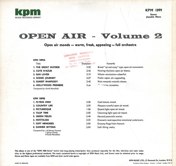 Keith Mansfield, Johnny Pearson, James Clarke – Open Air - Volume 2 LP vinyl record, image 2 of 4