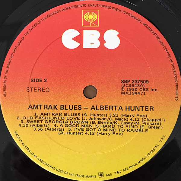 Alberta Hunter – Amtrak Blues LP vinyl record, image 2 of 2