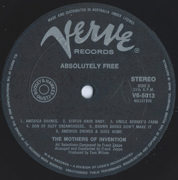 The Mothers – Absolutely Free LP vinyl record, image 5 of 5
