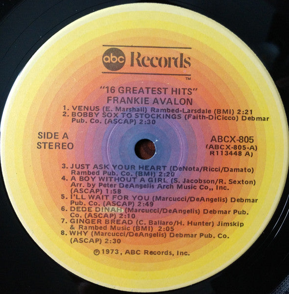 Frankie Avalon – 16 Greatest Hits LP vinyl record, image 3 of 4