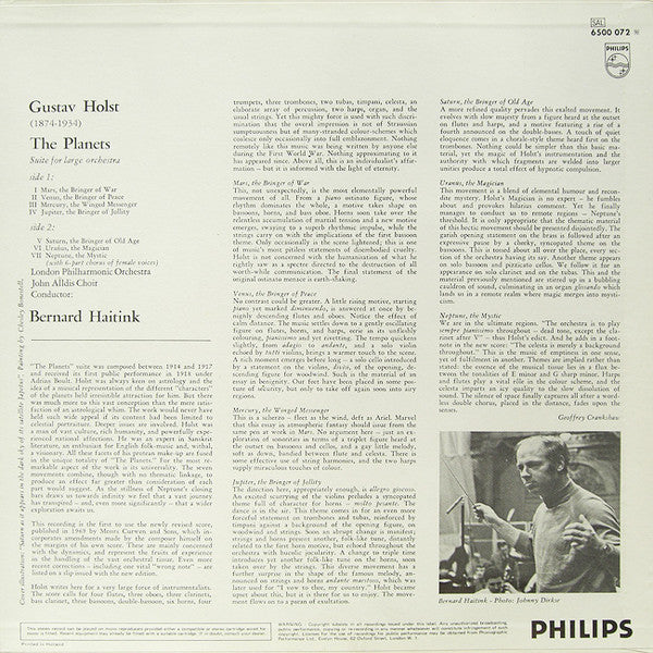Gustav Holst, London Philharmonic Orchestra, Bernard Haitink – The Planets LP vinyl record, image 2 of 5