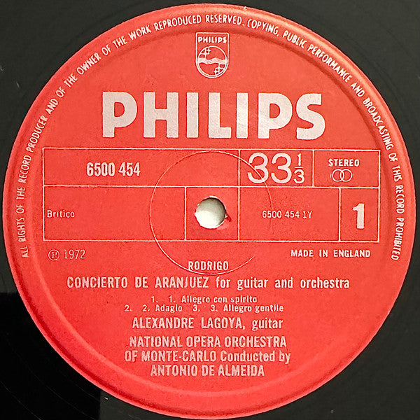 Joaquín Rodrigo, Alexandre Lagoya, Orchestre National De L'Opéra De Monte-Carlo, Antonio De Almeida – Concerto De Aranjuez - Fantaisie Pour Un Gentilhomme LP vinyl record, image 3 of 4