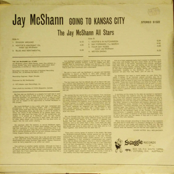 The Jay McShann All Stars – Going To Kansas City LP vinyl record, image 2 of 4