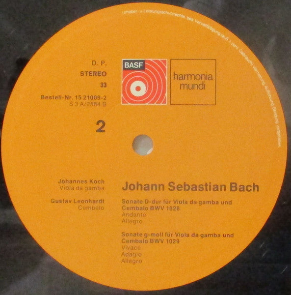 Johann Sebastian Bach, Johannes Koch, Gustav Leonhardt – 3 Sonaten Für Viola Da Gamba Und Cembalo BWV 1027-1029 LP vinyl record, image 4 of 4