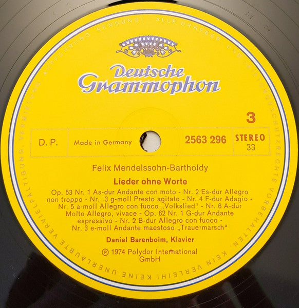 Felix Mendelssohn-Bartholdy, Daniel Barenboim – Lieder Ohne Worte (3xLP) LP vinyl record, image 7 of 10
