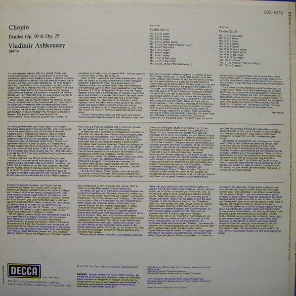 Frédéric Chopin, Vladimir Ashkenazy – Etudes Op. 10 & Op. 25 LP vinyl record, image 2 of 4