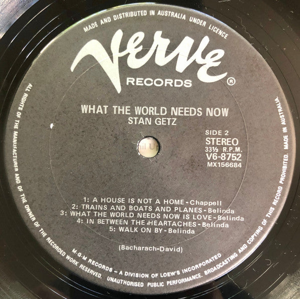 Stan Getz – What The World Needs Now (Stan Getz Plays Bacharach And David) LP vinyl record, image 4 of 4