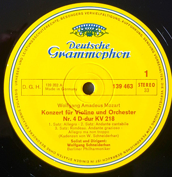Wolfgang Amadeus Mozart, Berliner Philharmoniker, Wolfgang Schneiderhan – Violinkonzerte: Nr. 4 D-dur Kv 218 / Nr. 5 A-dur Kv 219 LP vinyl record, image 2 of 4