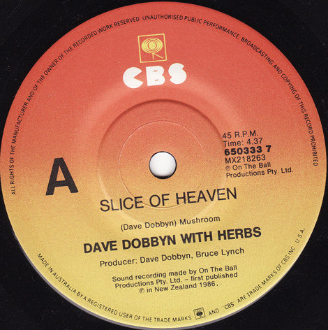 Dave Dobbyn, Herbs – Slice Of Heaven 7" vinyl record, image 3 of 4
