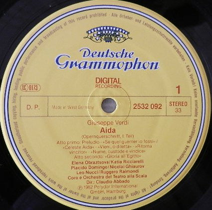 Giuseppe Verdi, Katia Ricciarelli, Placido Domingo, Elena Obraztsova, Leo Nucci, Nicolai Ghiaurov, Ruggero Raimondi, Coro Del Teatro Alla Scala, Orchestra Del Teatro Alla Scala, Claudio Abbado – Aida (Querschnitt = Highlights = Brani Scelti) LP vinyl record, image 3 of 4
