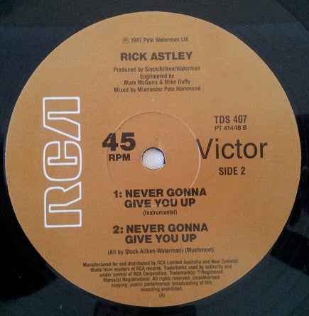 Rick Astley – Never Gonna Give You Up 12" vinyl record, image 4 of 4