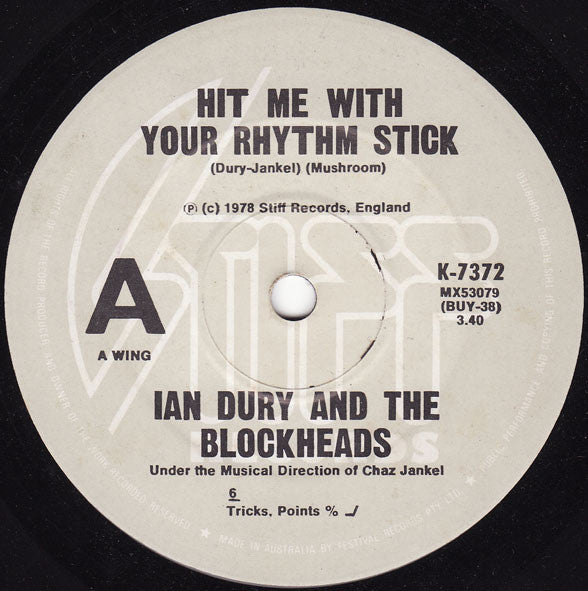 Ian Dury And The Blockheads – Hit Me With Your Rhythm Stick 7" vinyl record, image 1 of 2