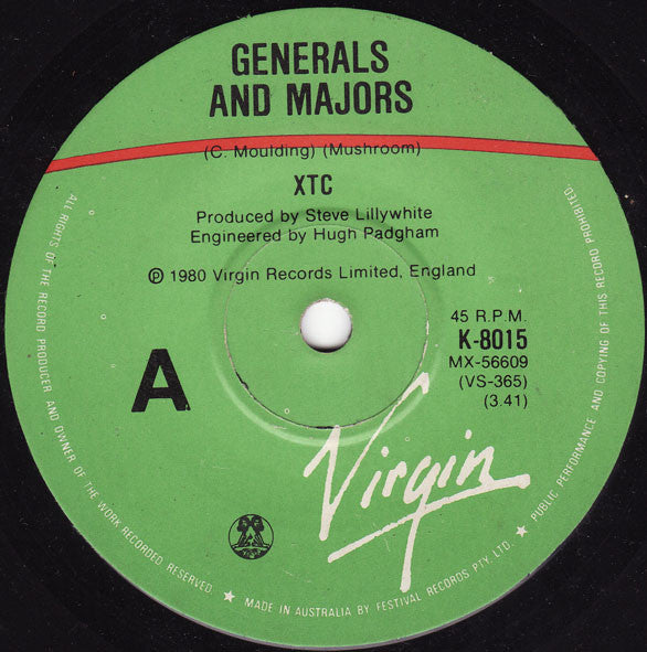 XTC – Generals And Majors 7" vinyl record, image 1 of 4