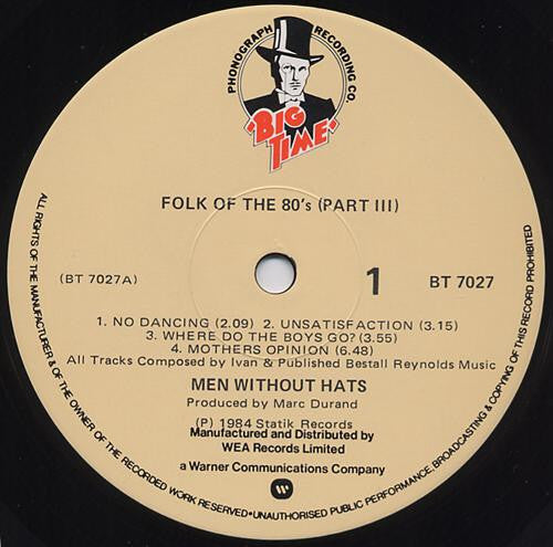 Men Without Hats – Folk Of The 80's (Part III) LP vinyl record, image 3 of 4