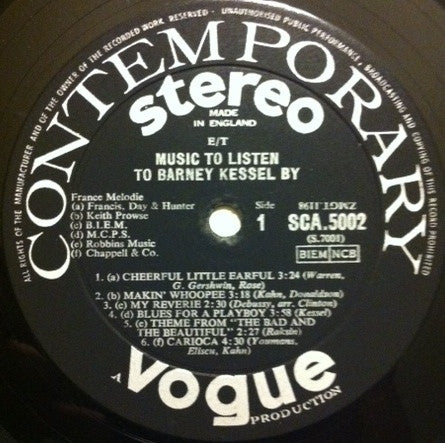 Barney Kessel – Music To Listen To Barney Kessel By LP vinyl record, image 3 of 4