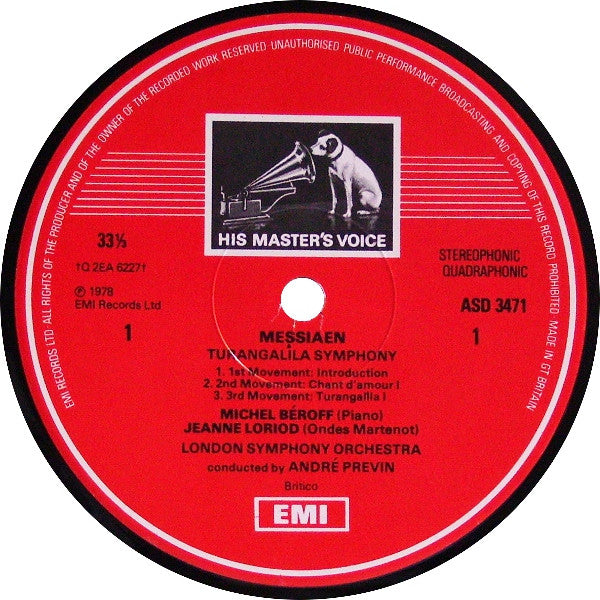 Olivier Messiaen, Michel Béroff, Jeanne Loriod, London Symphony Orchestra, André Previn – Turangalîla Symphony (2xLP) LP vinyl record, image 3 of 4