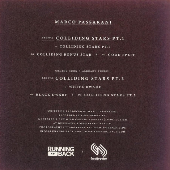 Marco Passarani – Colliding Stars Pt.1 12" vinyl record, image 4 of 4