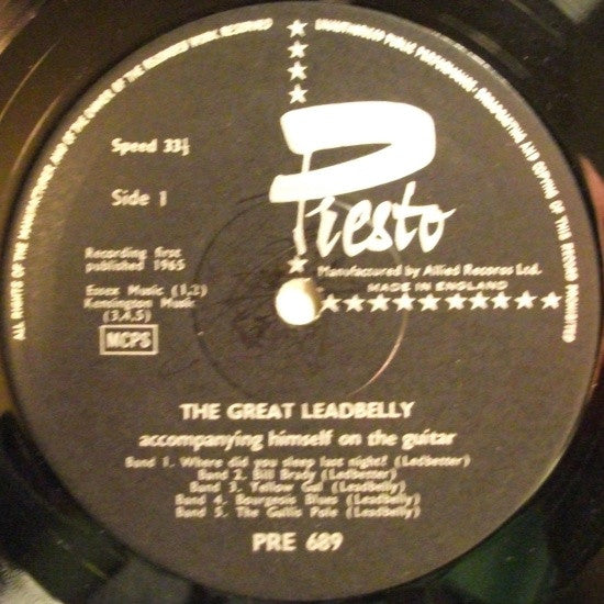 Leadbelly – The Great Leadbelly Accompanying Himself On The Guitar LP vinyl record, image 3 of 4
