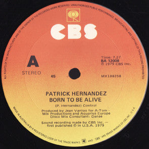 Patrick Hernandez – Born To Be Alive 12" vinyl record, image 3 of 3
