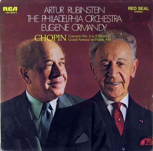 Arthur Rubinstein, The Philadelphia Orchestra, Eugene Ormandy, Frédéric Chopin – Concerto No. 2 In F Minor / Grand Fantasy On Polish Airs LP vinyl record, image 1 of 5