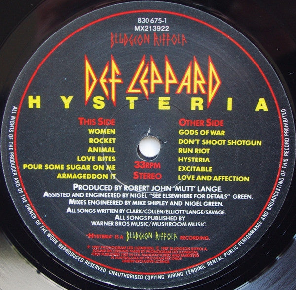 Def Leppard – Hysteria LP vinyl record, image 3 of 7