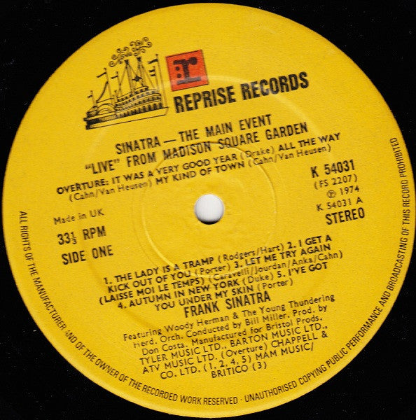 Frank Sinatra – The Main Event (Live) LP vinyl record, image 3 of 4