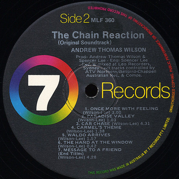 Andrew Thomas Wilson – The Chain Reaction (Original Soundtrack Music) LP vinyl record, image 4 of 4