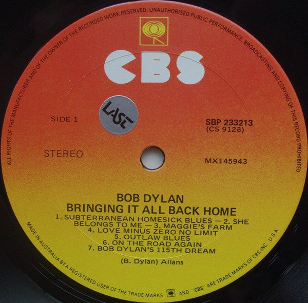 Bob Dylan – Bringing It All Back Home LP vinyl record, image 3 of 4