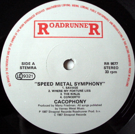 Cacophony, Marty Friedman, Jason Becker – Speed Metal Symphony LP vinyl record, image 3 of 4